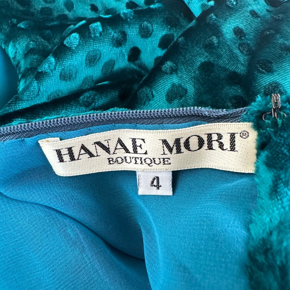 Vintage Hanae Mori Boutique Textured Long Sleeve Teal Dress - Picture 5 of 5